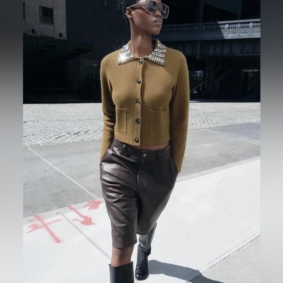 Zara ZW Collection 100% Wool Jewel Collar Cardigan Size XL - Picture 2 of 16